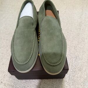 Olive Suede Slip-On Loafers for Men